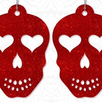 Intra απο ξύλο plywood 3mm-4mm πάχος – Σκουλαρίκια Sugar Skull, Heart Jewelry Δίασταση  5x5 cm INTRAFABR-7831031 - Image 1