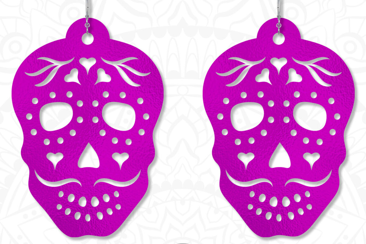 Intra απο ξύλο plywood 3mm-4mm πάχος – Σκουλαρίκια Sugar Skull, Αρχεία κοπής με λέιζερ Δίασταση  5x5 cm INTRAFABR-8162107