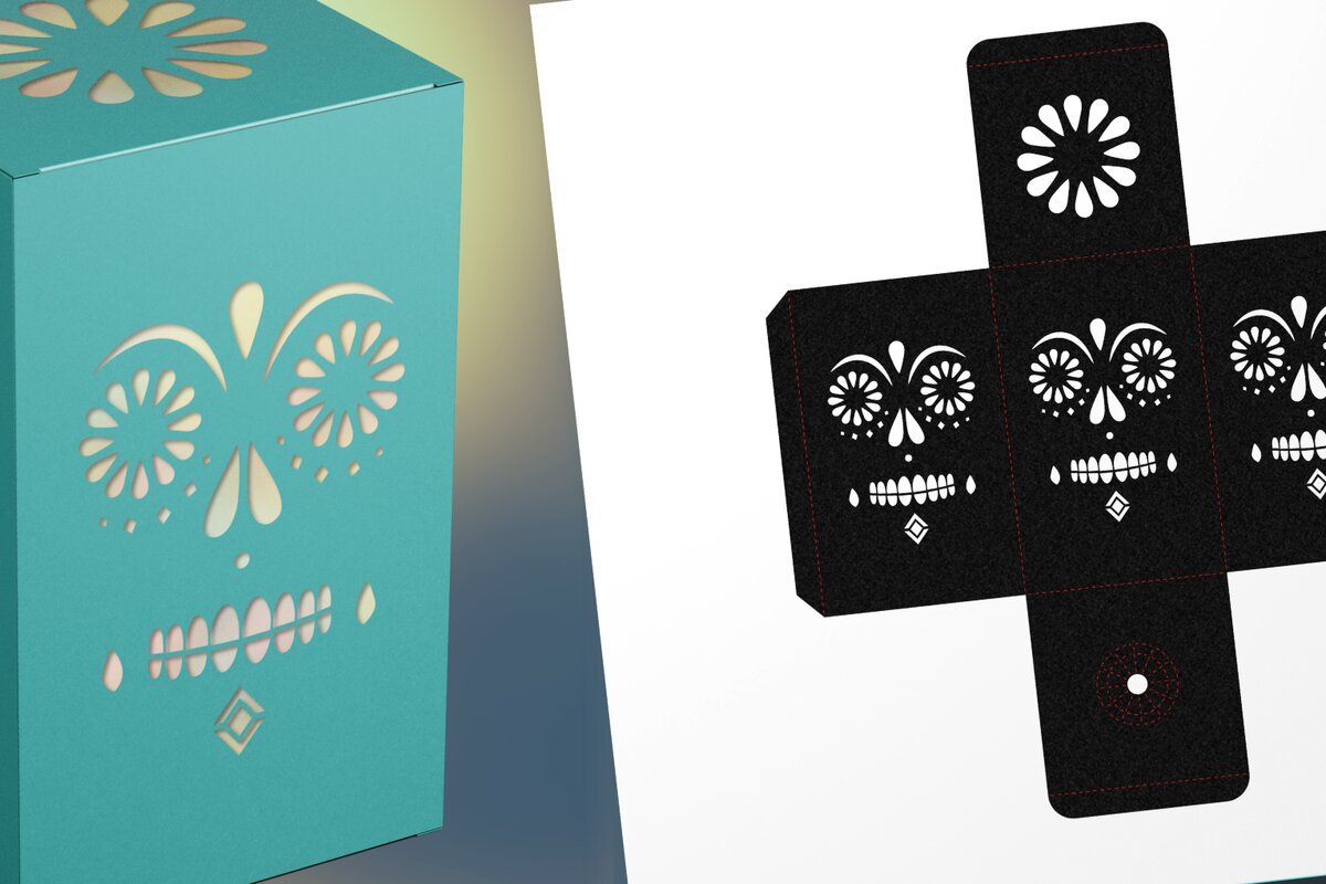 Intra απο ξύλο plywood 3mm-4mm πάχος – Sugar Skull Face 2 Tea Light Lantern Δίασταση  20x20 cm INTRAFABR-107900005