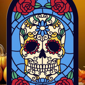 Intra απο ξύλο plywood 3mm-4mm πάχος – Sugar Skull Roses Glass Papercut 6 S Δίασταση  20x20 cm INTRAFABR-81693422