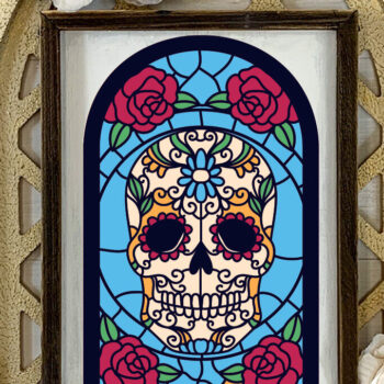 Intra απο ξύλο plywood 3mm-4mm πάχος – Sugar Skull Roses Glass Papercut 6 S Δίασταση  20x20 cm INTRAFABR-81693422 - Image 3
