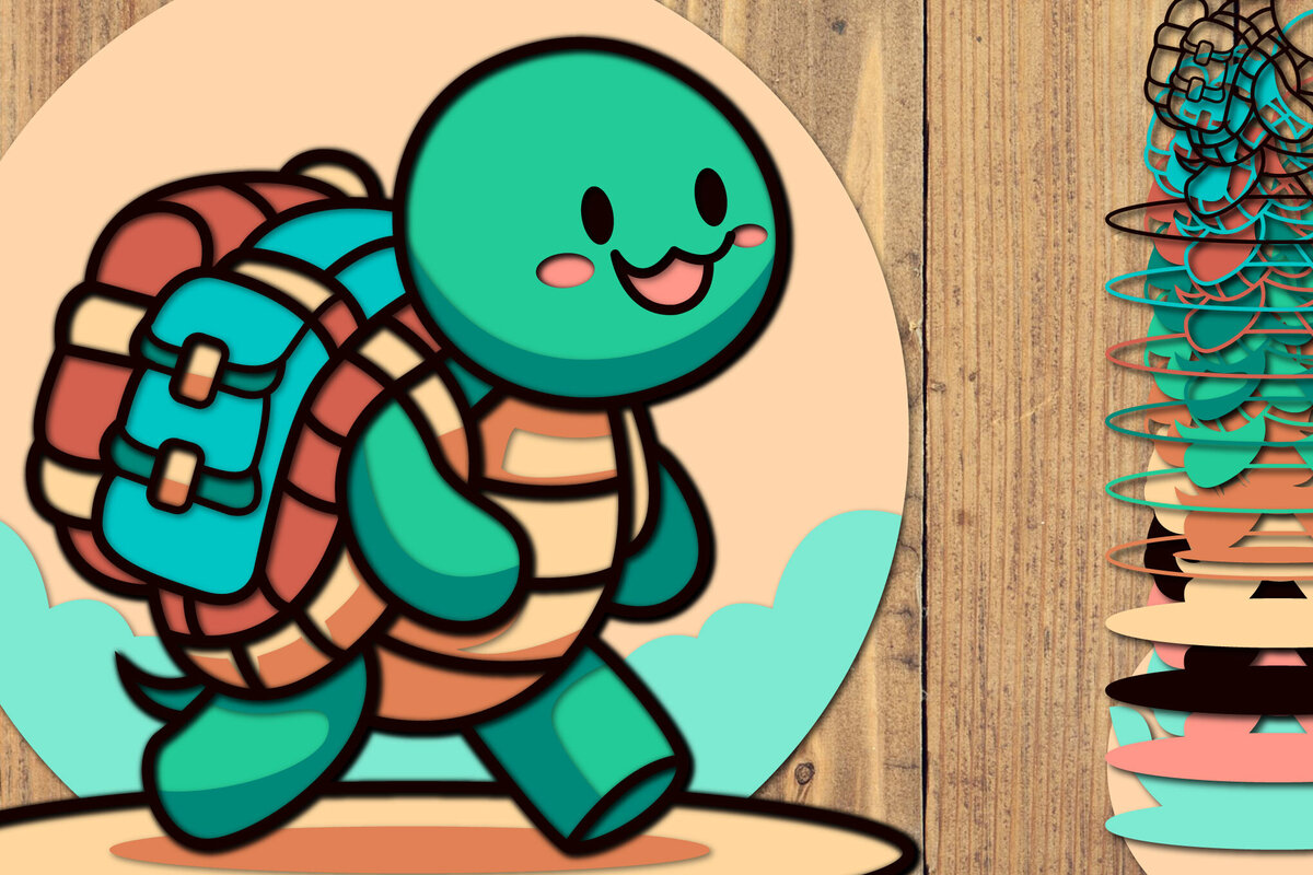 Intra απο ξύλο plywood 3mm-4mm πάχος – Summer Adventure Turtle – 3D Layered Δίασταση  20x20 cm INTRAFABR-123562661