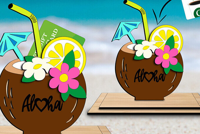 Intra απο ξύλο plywood 3mm-4mm πάχος – Κάτοχος δωροκάρτας Summer Aloha Coconut Δίασταση  20x20 cm INTRAFABR-103465148