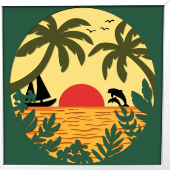 Intra απο ξύλο plywood 3mm-4mm πάχος – Summer Beach 3D Shadow Box Δίασταση  20x20 cm INTRAFABR-96435147 - Image 1