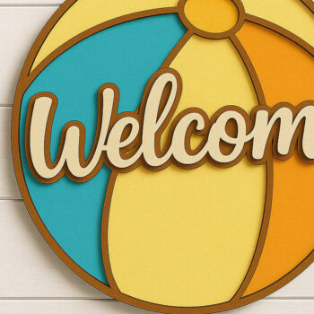 Intra απο ξύλο plywood 3mm-4mm πάχος – Σήμα καλωσορίσματος Summer Beach Ball Δίασταση  20x20 cm INTRAFABR-122866991 - Image 1