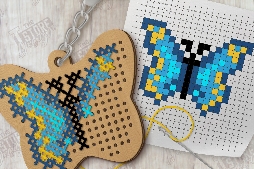 Intra απο ξύλο plywood 3mm-4mm πάχος – Κοπή με λέιζερ μπρελόκ με καλοκαιρινή σταυροβελονιά Δίασταση  5x5 cm INTRAFABR-123505264