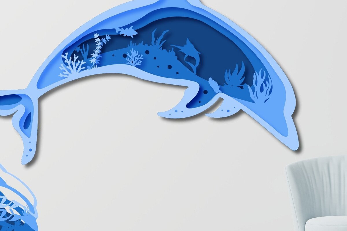 Intra απο ξύλο plywood 3mm-4mm πάχος – Summer Dolphin Deep Sea Paper/Laser Δίασταση  20x20 cm INTRAFABR-33270988