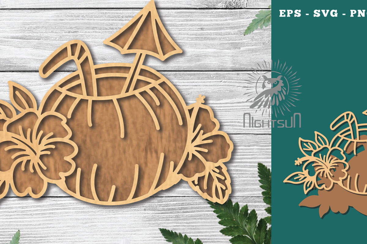 Intra απο ξύλο plywood 3mm-4mm πάχος – Θερινό ποτό με λέιζερ διακόσμηση 3 Δίασταση  20x20 cm INTRAFABR-121107659