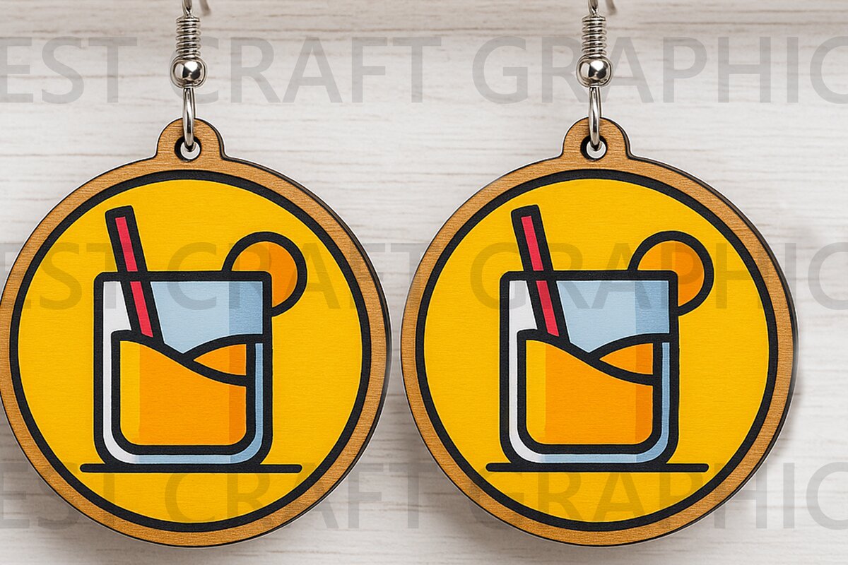 Intra απο ξύλο plywood 3mm-4mm πάχος – Summer Drink Earrings Δίασταση  5x5 cm INTRAFABR-123663621