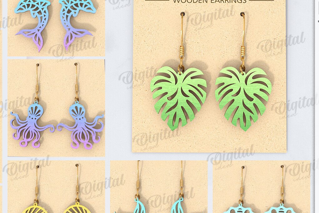 Intra απο ξύλο plywood 3mm-4mm πάχος – Καλοκαιρινά σκουλαρίκια Drop Bundle Cut Laser Δίασταση  5x5 cm INTRAFABR-121600108