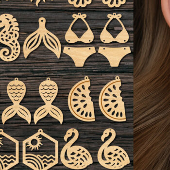 Intra απο ξύλο plywood 3mm-4mm πάχος – Πακέτο κοπής με λέιζερ καλοκαιρινά σκουλαρίκια Δίασταση  5x5 cm INTRAFABR-122210884 - Image 1