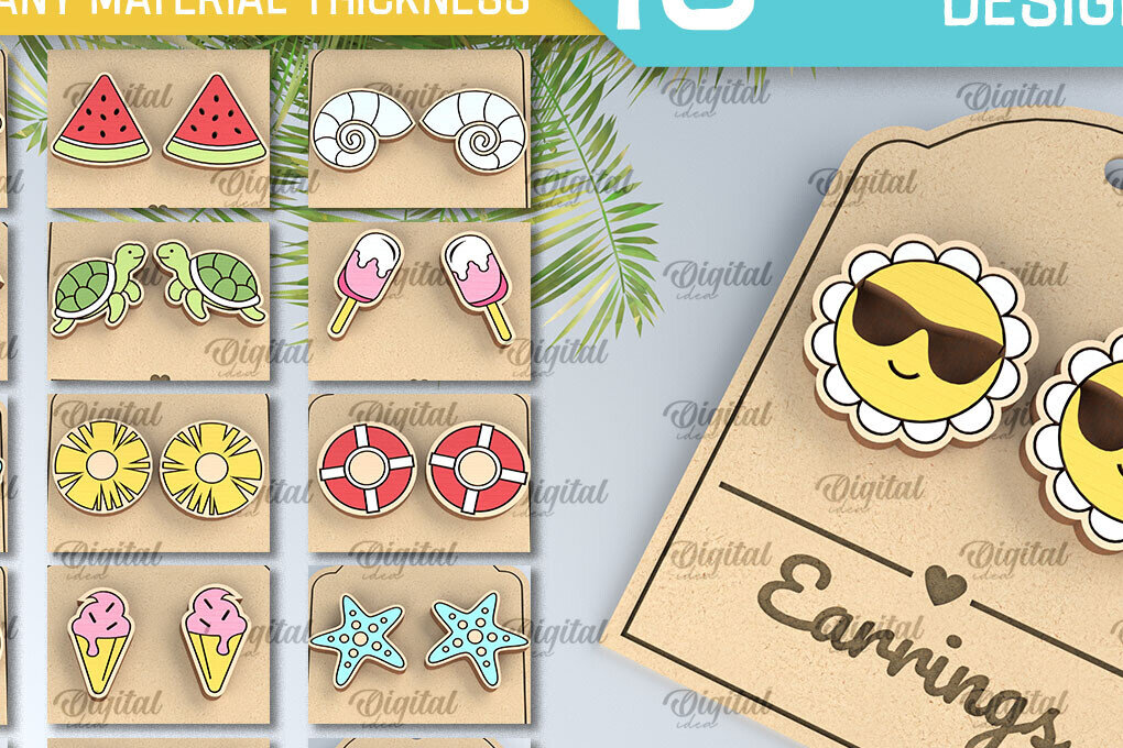 Intra απο ξύλο plywood 3mm-4mm πάχος – Πακέτο κοπής με λέιζερ καλοκαιρινά σκουλαρίκια Δίασταση  5x5 cm INTRAFABR-98406331