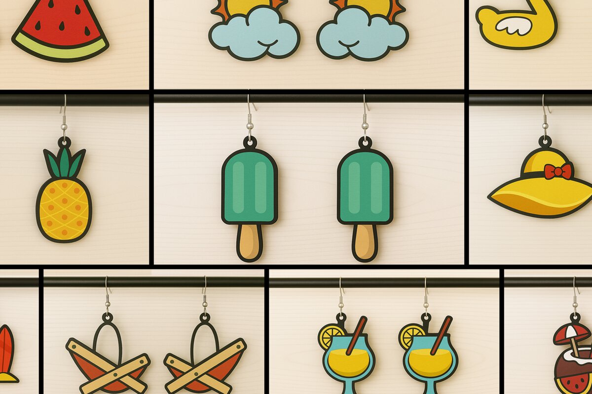 Intra απο ξύλο plywood 3mm-4mm πάχος – Καλοκαιρινά σκουλαρίκια Πακέτο Δίασταση  5x5 cm INTRAFABR-123080675