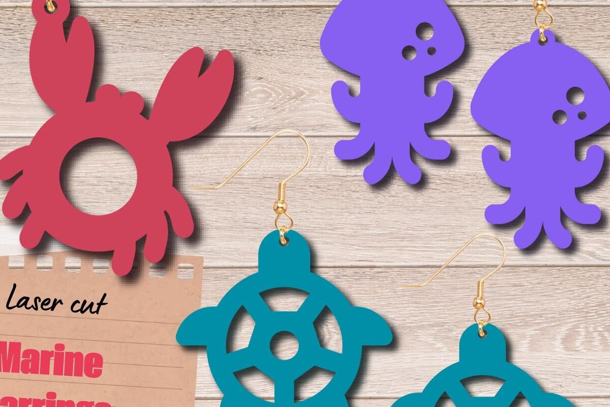 Intra απο ξύλο plywood 3mm-4mm πάχος – Καλοκαιρινά σκουλαρίκια, Αρχεία κοπής με λέιζερ θαλάσσης Δίασταση  5x5 cm INTRAFABR-95591307