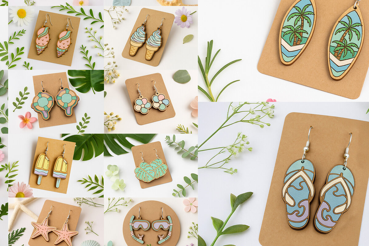 Intra απο ξύλο plywood 3mm-4mm πάχος – Πακέτο με καλοκαιρινά σκουλαρίκια Δίασταση  5x5 cm INTRAFABR-123619054