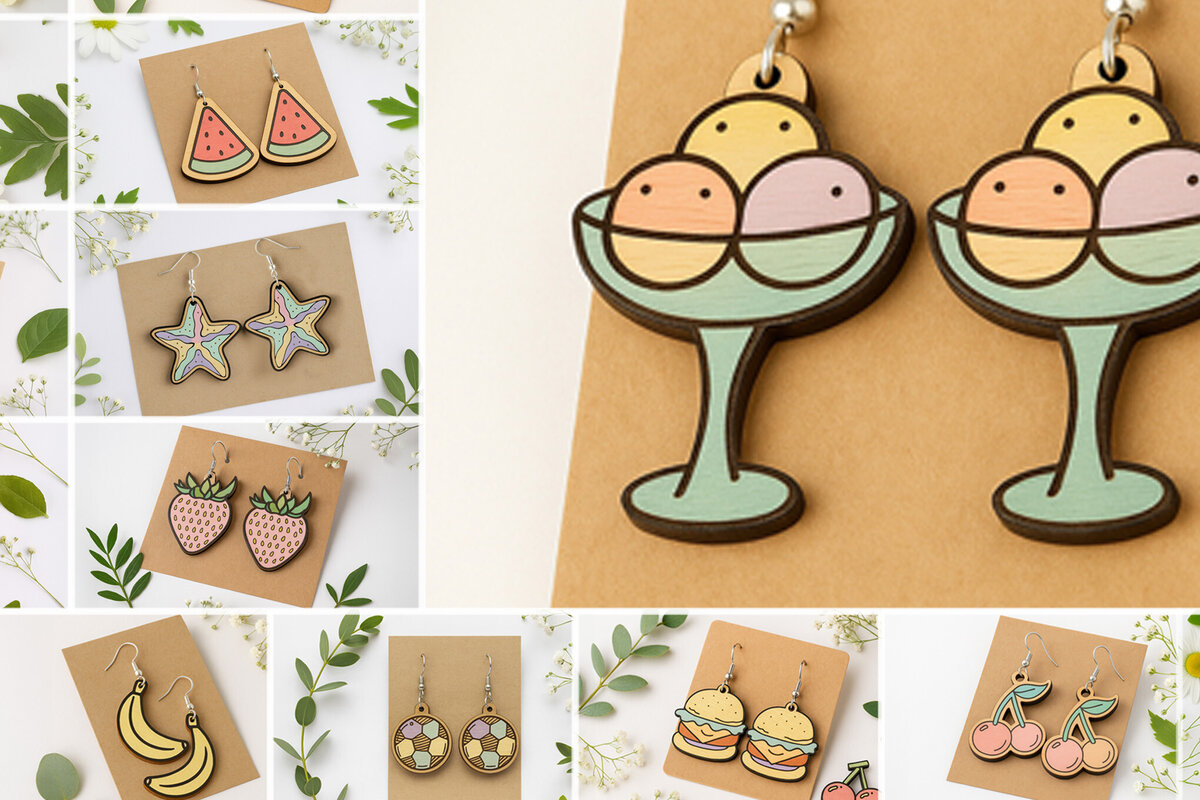 Intra απο ξύλο plywood 3mm-4mm πάχος – Πακέτο με καλοκαιρινά σκουλαρίκια Δίασταση  5x5 cm INTRAFABR-123818106