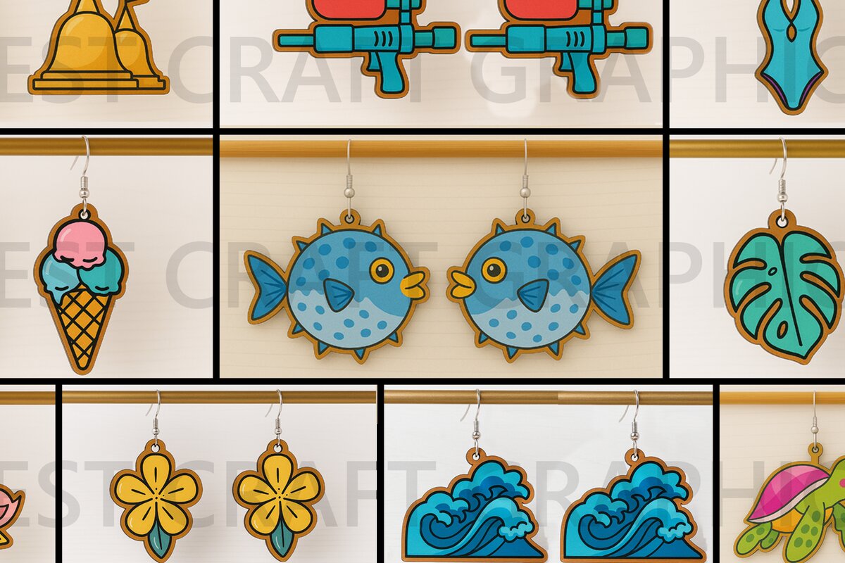 Intra απο ξύλο plywood 3mm-4mm πάχος – Πακέτο με καλοκαιρινά σκουλαρίκια Δίασταση  5x5 cm INTRAFABR-123333608