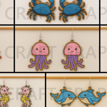 Intra απο ξύλο plywood 3mm-4mm πάχος – Καλοκαιρινά σκουλαρίκια Cute Ocean Bundle Δίασταση  5x5 cm INTRAFABR-123128061 - Image 1