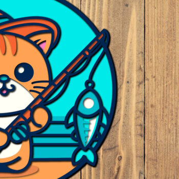 Intra απο ξύλο plywood 3mm-4mm πάχος – Summer Fishing Cat – 3D Layered Pape Δίασταση  20x20 cm INTRAFABR-123562544 - Image 1