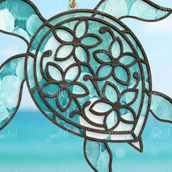 Intra απο ξύλο plywood 3mm-4mm πάχος – Summer Floral Turtle Suncatcher Δίασταση  20x20 cm INTRAFABR-123025323 - Image 1