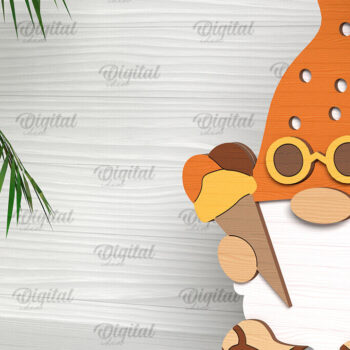 Intra απο ξύλο plywood 3mm-4mm πάχος – Καλοκαιρινό Gnome. 3D Layered Gnome Laser Δίασταση  20x20 cm INTRAFABR-96585585 - Image 1