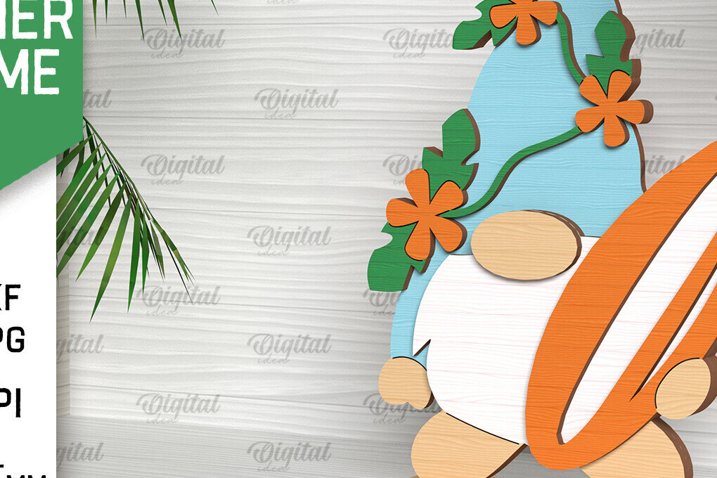 Intra απο ξύλο plywood 3mm-4mm πάχος – Καλοκαιρινό Gnome. 3D Layered Gnome Laser Δίασταση  20x20 cm INTRAFABR-96585637