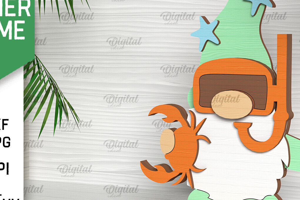 Intra απο ξύλο plywood 3mm-4mm πάχος – Καλοκαιρινό Gnome. 3D Layered Gnome Laser Δίασταση  20x20 cm INTRAFABR-96585683