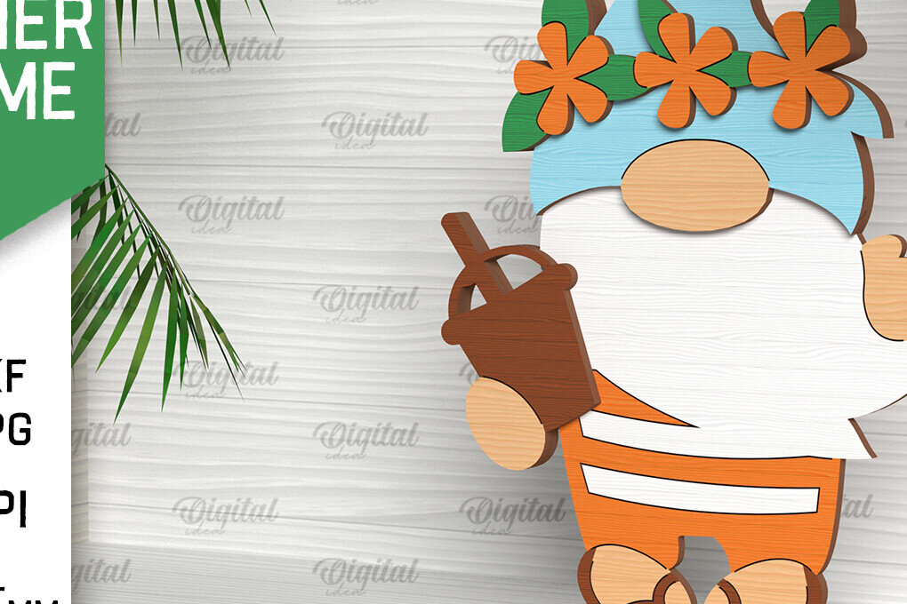 Intra απο ξύλο plywood 3mm-4mm πάχος – Καλοκαιρινό Gnome. 3D Layered Gnome Laser Δίασταση  20x20 cm INTRAFABR-96585705