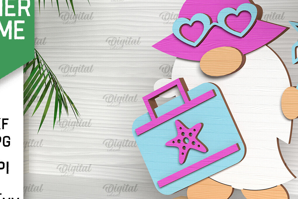 Intra απο ξύλο plywood 3mm-4mm πάχος – Καλοκαιρινό Gnome. 3D Layered Gnome Laser Δίασταση  20x20 cm INTRAFABR-96585818