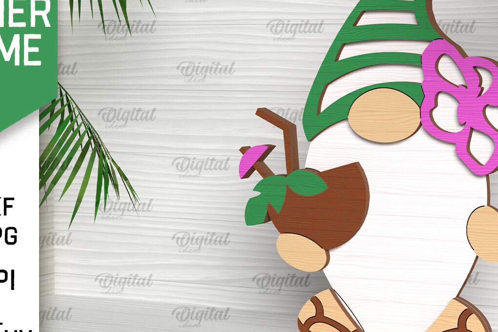 Intra απο ξύλο plywood 3mm-4mm πάχος – Καλοκαιρινό Gnome. 3D Layered Gnome Laser Δίασταση  20x20 cm INTRAFABR-96585479