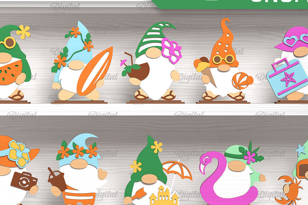 Intra απο ξύλο plywood 3mm-4mm πάχος – Πακέτο κοπής με λέιζερ Summer Gnomes Δίασταση  20x20 cm INTRAFABR-96730564