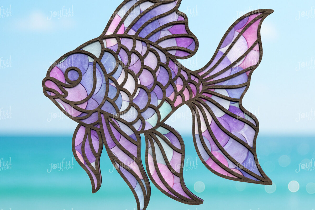 Intra απο ξύλο plywood 3mm-4mm πάχος – Summer Goldfish Suncatcher Δίασταση  20x20 cm INTRAFABR-123025415