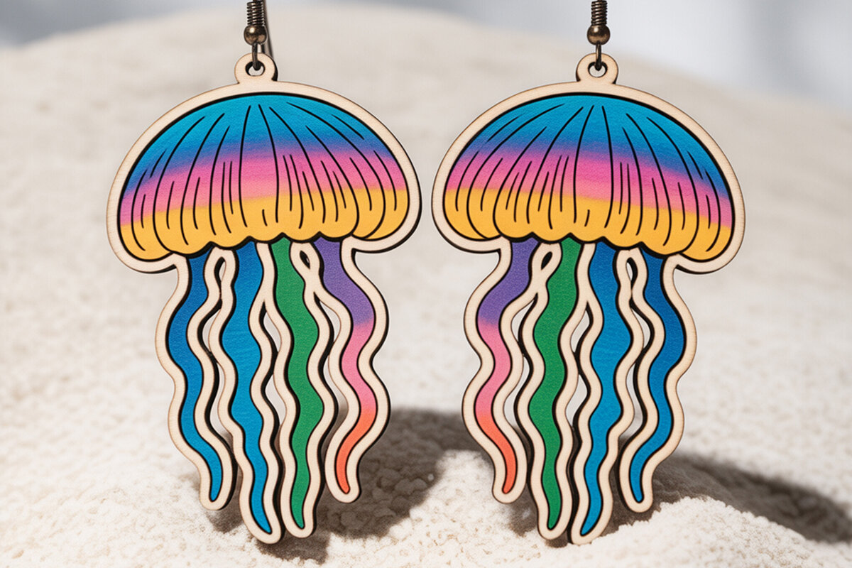 Intra απο ξύλο plywood 3mm-4mm πάχος – Σκουλαρίκια καλοκαιρινής μέδουσας Δίασταση  5x5 cm INTRAFABR-121577317