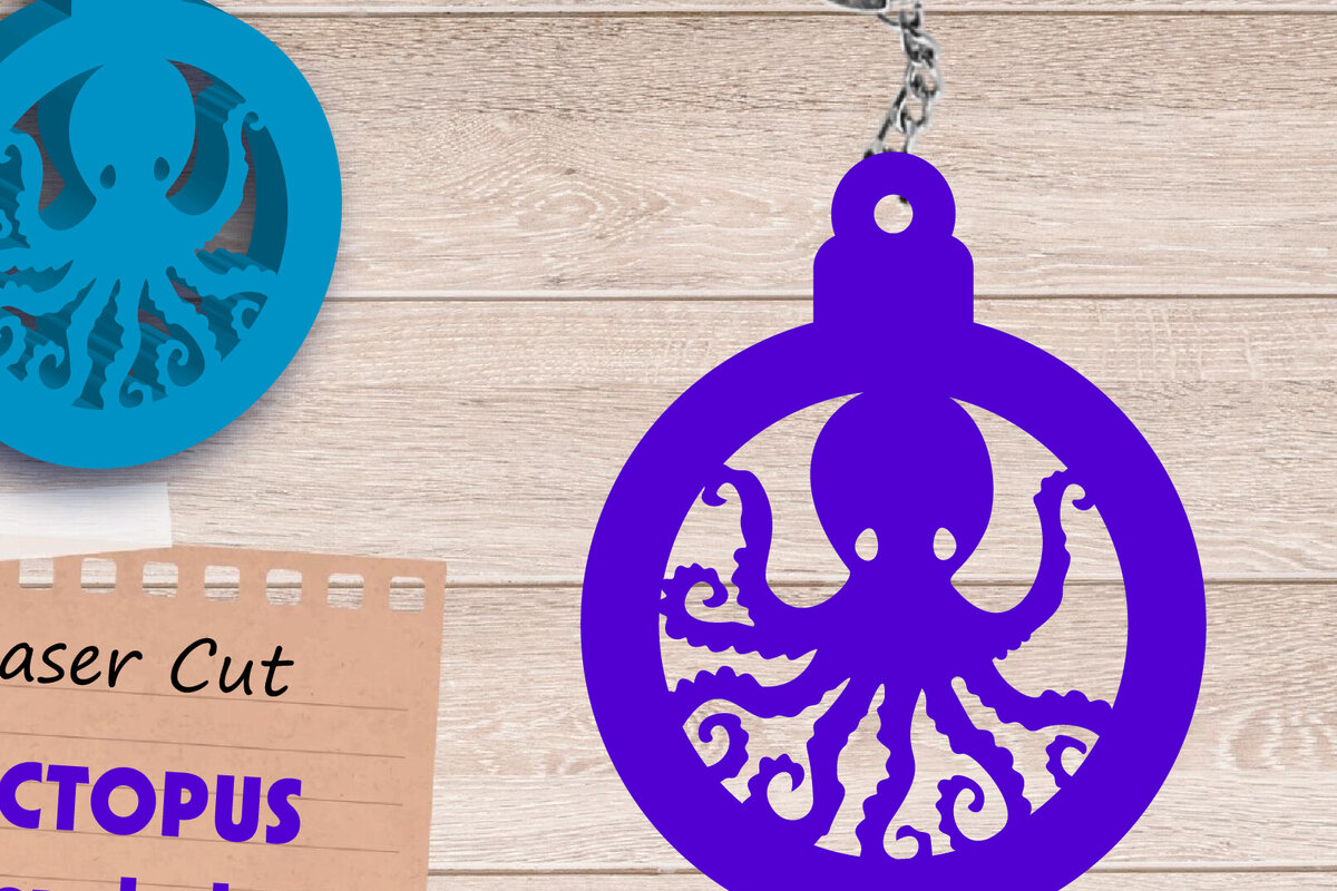 Intra απο ξύλο plywood 3mm-4mm πάχος – Καλοκαιρινό μπρελόκ, Αρχείο κοπής με λέιζερ χταποδιού Δίασταση  5x5 cm INTRAFABR-109058920