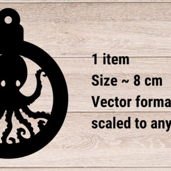 Intra απο ξύλο plywood 3mm-4mm πάχος – Καλοκαιρινό μπρελόκ, Αρχείο κοπής με λέιζερ χταποδιού Δίασταση  5x5 cm INTRAFABR-109058920 - Image 2