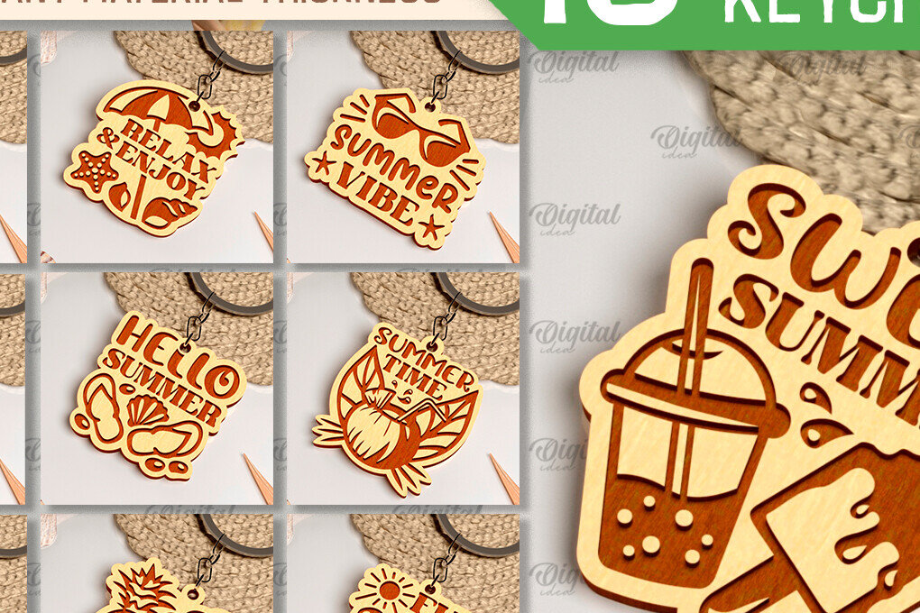 Intra απο ξύλο plywood 3mm-4mm πάχος – Καλοκαιρινά μπρελόκ Πακέτο κοπής με λέιζερ Δίασταση  5x5 cm INTRAFABR-98994101