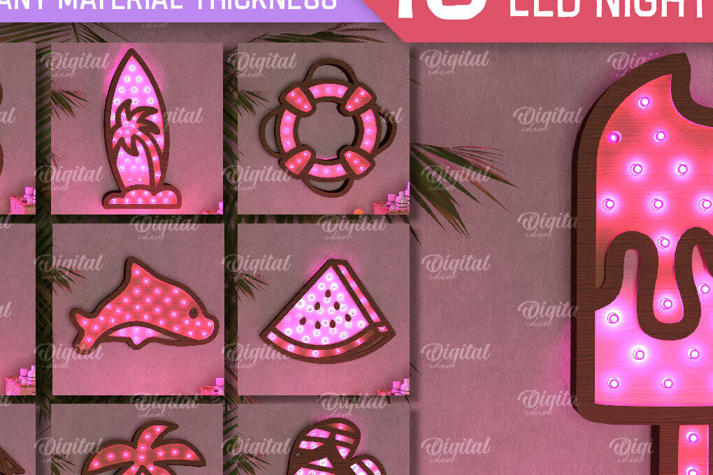 Intra απο ξύλο plywood 3mm-4mm πάχος – Πακέτο Summer Led Night Lights Δίασταση  20x20 cm INTRAFABR-96292362