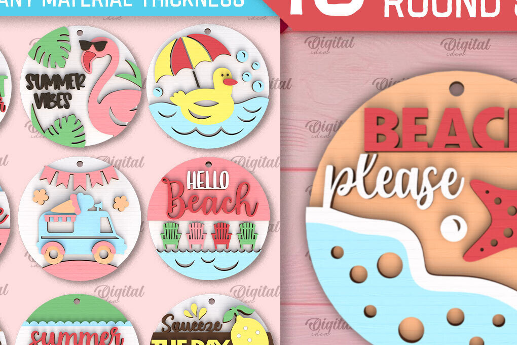 Intra απο ξύλο plywood 3mm-4mm πάχος – Πακέτο κοπής λέιζερ καλοκαιρινών στρογγυλών πινακίδων Δίασταση  20x20 cm INTRAFABR-95578084