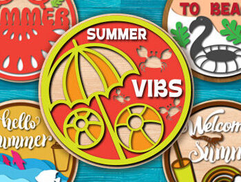 Intra απο ξύλο plywood 3mm-4mm πάχος – Πακέτο Summer Round Signs Δίασταση  40x30 cm INTRAFABR-97068458 - Image 1