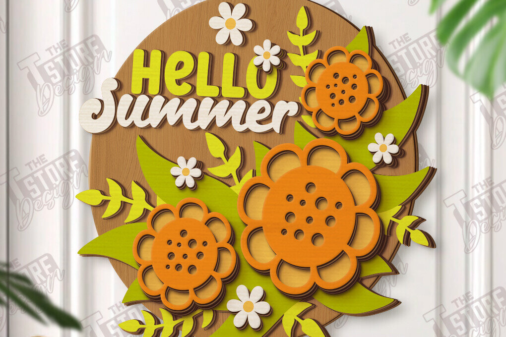 Intra απο ξύλο plywood 3mm-4mm πάχος – Καλοκαιρινές στρογγυλές πινακίδες κοπής με λέιζερ | Επιτοίχιο σημάδι Δίασταση  20x20 cm INTRAFABR-120188926