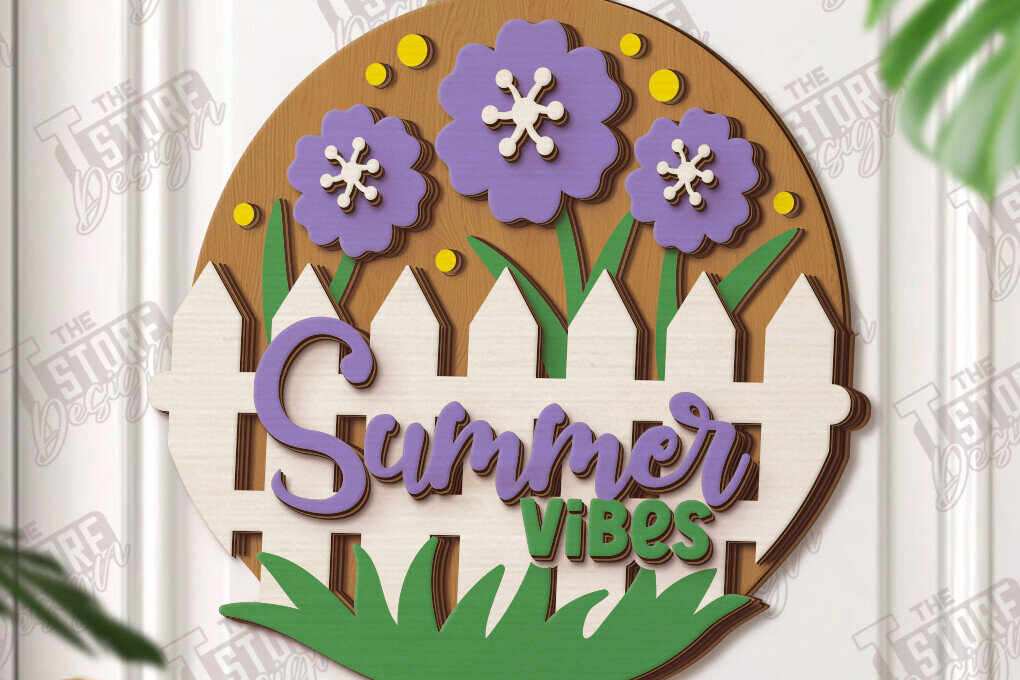 Intra απο ξύλο plywood 3mm-4mm πάχος – Καλοκαιρινές στρογγυλές πινακίδες κοπής με λέιζερ | Επιτοίχιο σημάδι Δίασταση  20x20 cm INTRAFABR-120188931