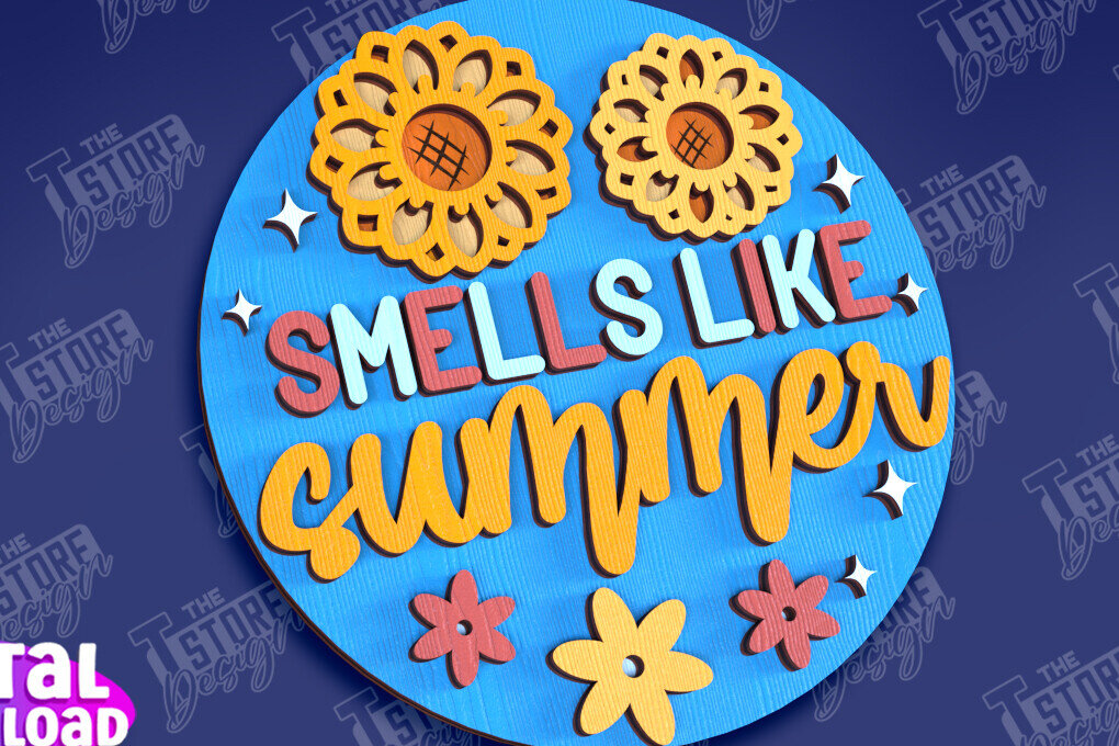 Intra απο ξύλο plywood 3mm-4mm πάχος – Καλοκαιρινά στρογγυλά σημάδια | Σημάδια επιγραφή Δίασταση  20x20 cm INTRAFABR-95791805