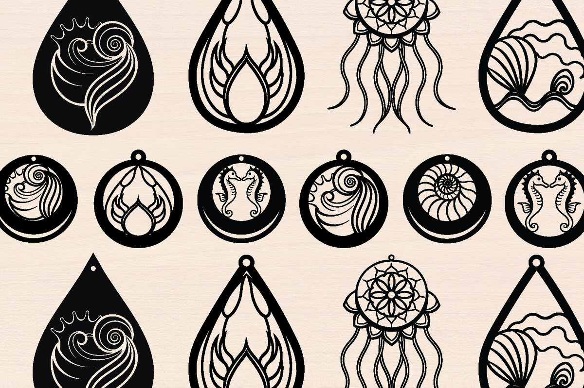 Intra απο ξύλο plywood 3mm-4mm πάχος – Πακέτο με καλοκαιρινά σκουλαρίκια εμπνευσμένα από τη θάλασσα Δίασταση  5x5 cm INTRAFABR-123343084