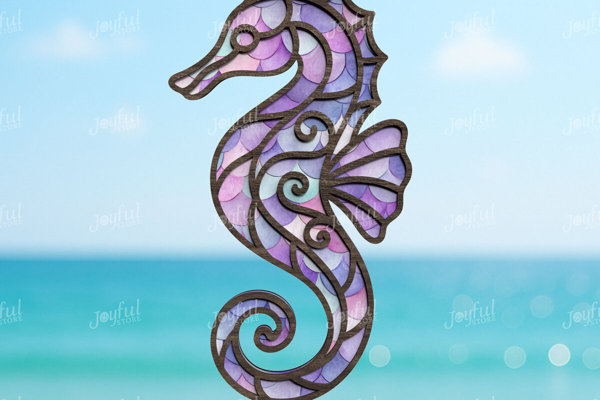 Intra απο ξύλο plywood 3mm-4mm πάχος – Summer Seahorse Suncatcher Δίασταση  20x20 cm INTRAFABR-123025384