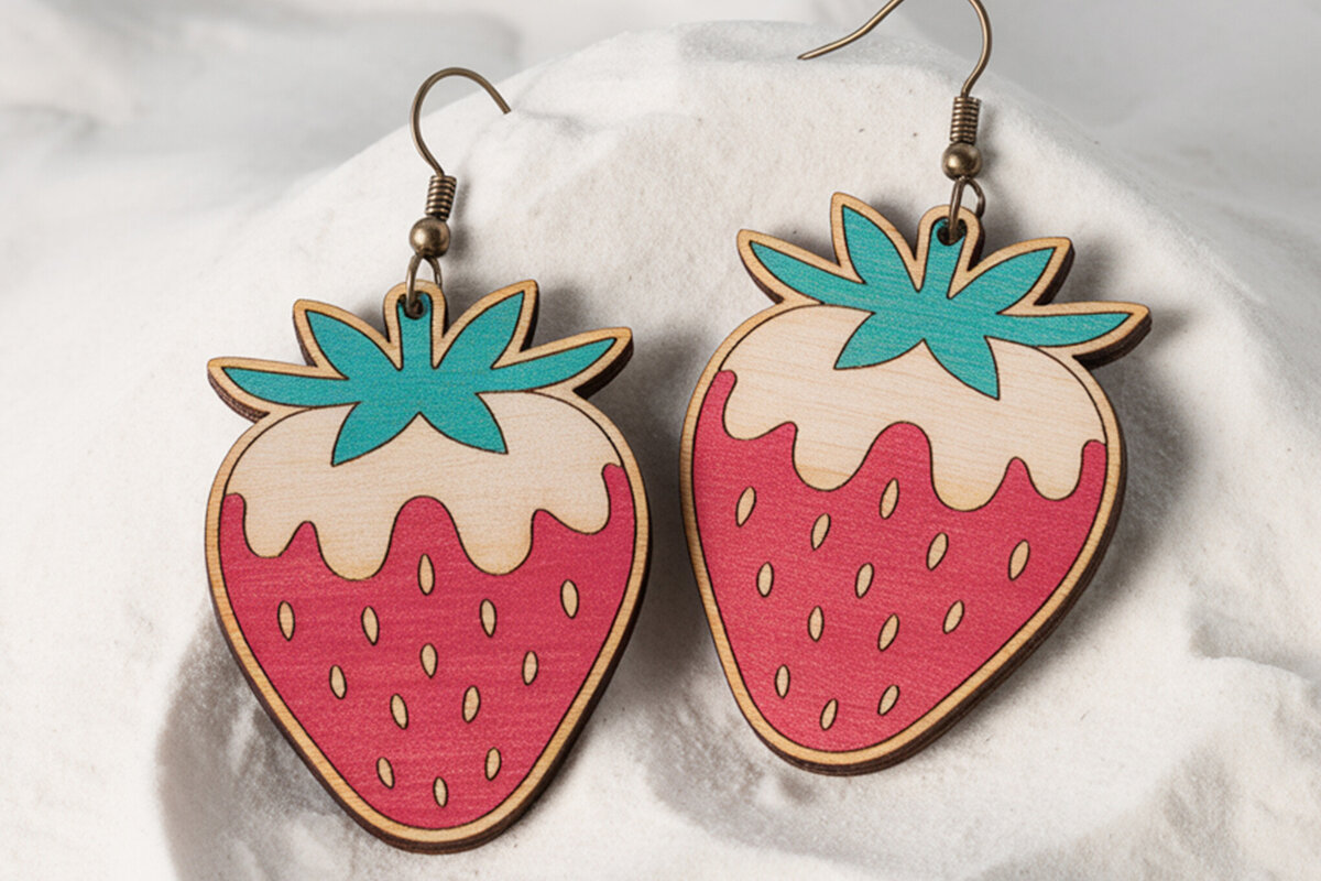 Intra απο ξύλο plywood 3mm-4mm πάχος – Καλοκαιρινά σκουλαρίκια φράουλα Δίασταση  5x5 cm INTRAFABR-121577057