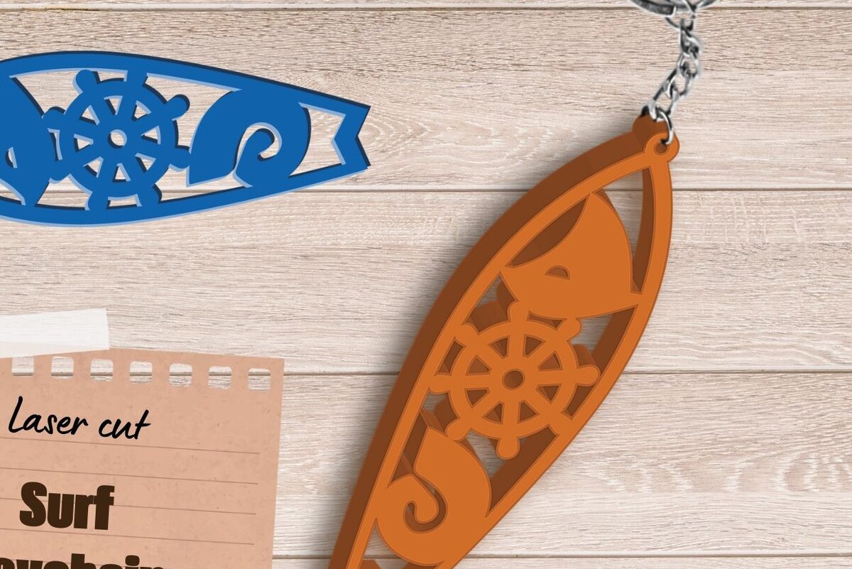 Intra απο ξύλο plywood 3mm-4mm πάχος – Μπρελόκ Summer Surf, Αρχείο Κοπής Laser Δίασταση  5x5 cm INTRAFABR-96699153