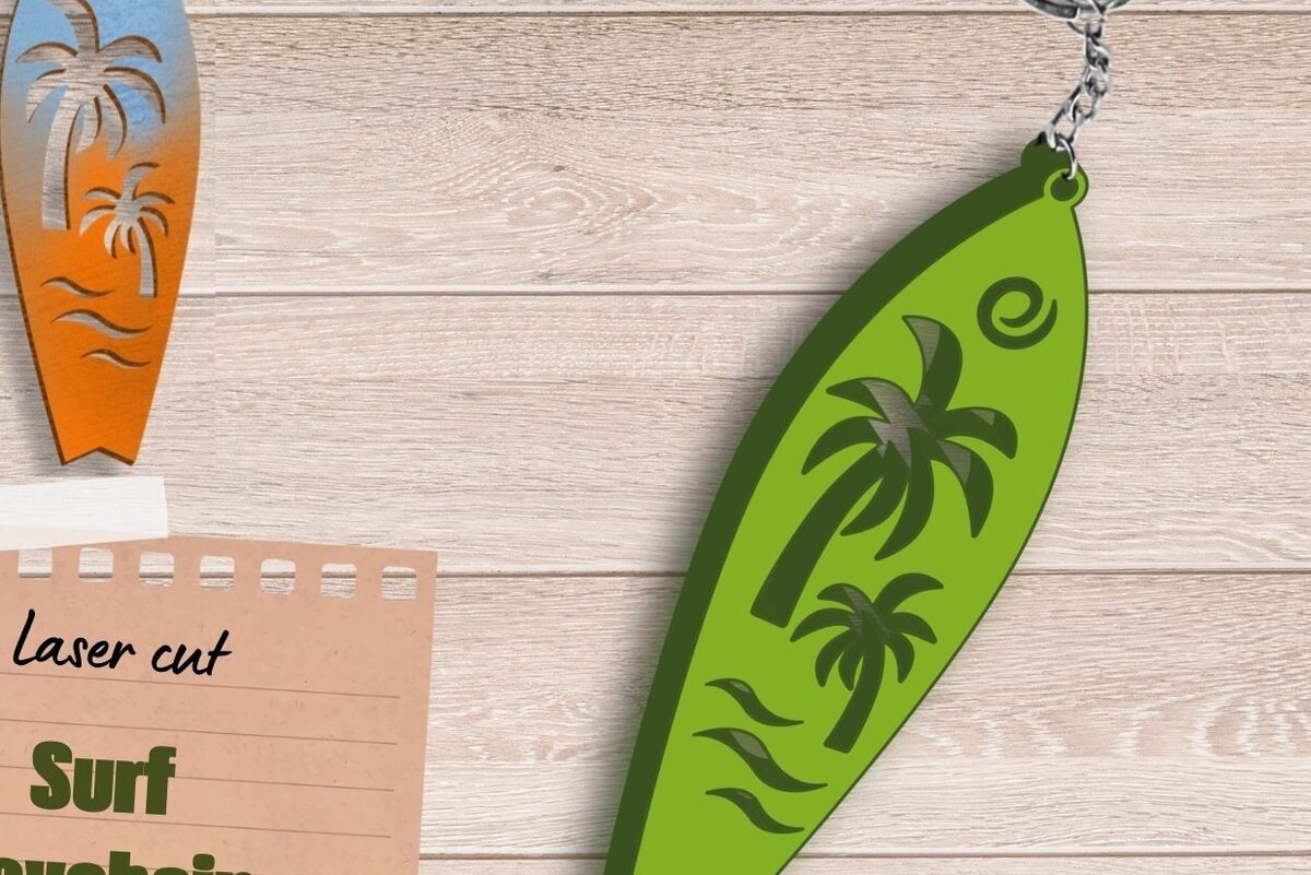 Intra απο ξύλο plywood 3mm-4mm πάχος – Μπρελόκ Summer Surf, Αρχείο κοπής με λέιζερ Δίασταση  5x5 cm INTRAFABR-92289928