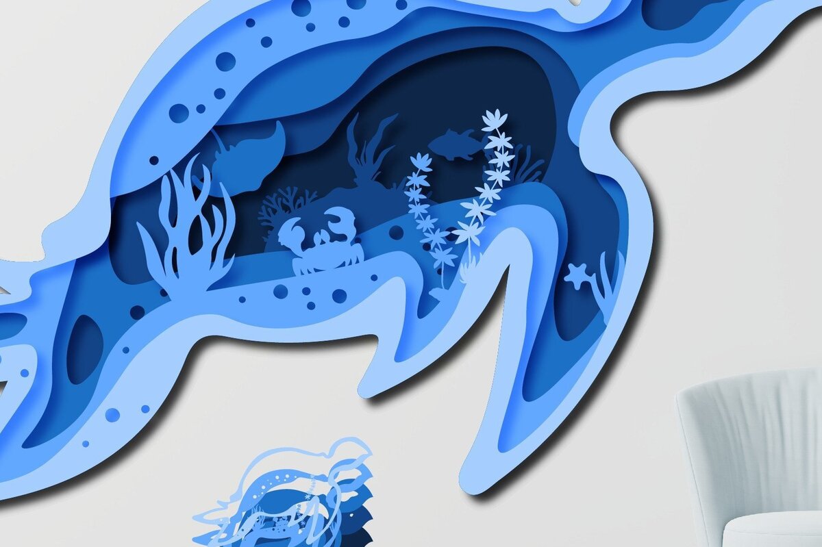 Intra απο ξύλο plywood 3mm-4mm πάχος – Summer Turtle Deep Sea Paper/Laser 3DSVG Δίασταση  20x20 cm INTRAFABR-33310711