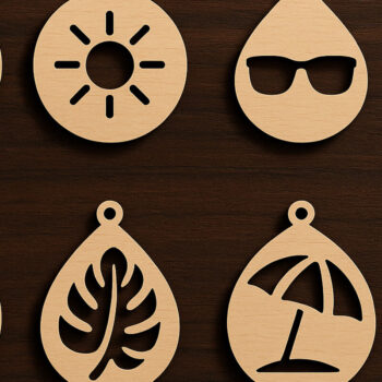 Intra απο ξύλο plywood 3mm-4mm πάχος – Σετ Σκουλαρίκια κομμένα με λέιζερ Summer Vibes Δίασταση  5x5 cm INTRAFABR-124885700 - Image 1