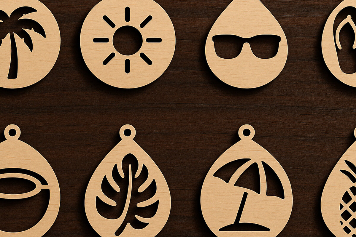 Intra απο ξύλο plywood 3mm-4mm πάχος – Σετ Σκουλαρίκια κομμένα με λέιζερ Summer Vibes Δίασταση  5x5 cm INTRAFABR-124885700